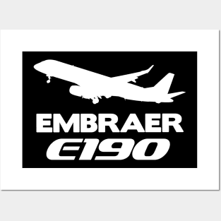 Embraer E190 Silhouette Print (White) Posters and Art